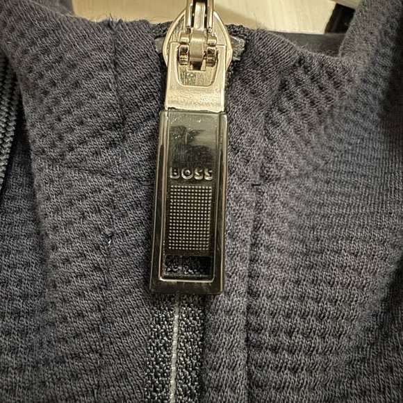 HUGO BOSS Cotton-Piqué Zip-Up Hoodie Dark Blue Size M | Made in Portugal - Picture 7 of 14